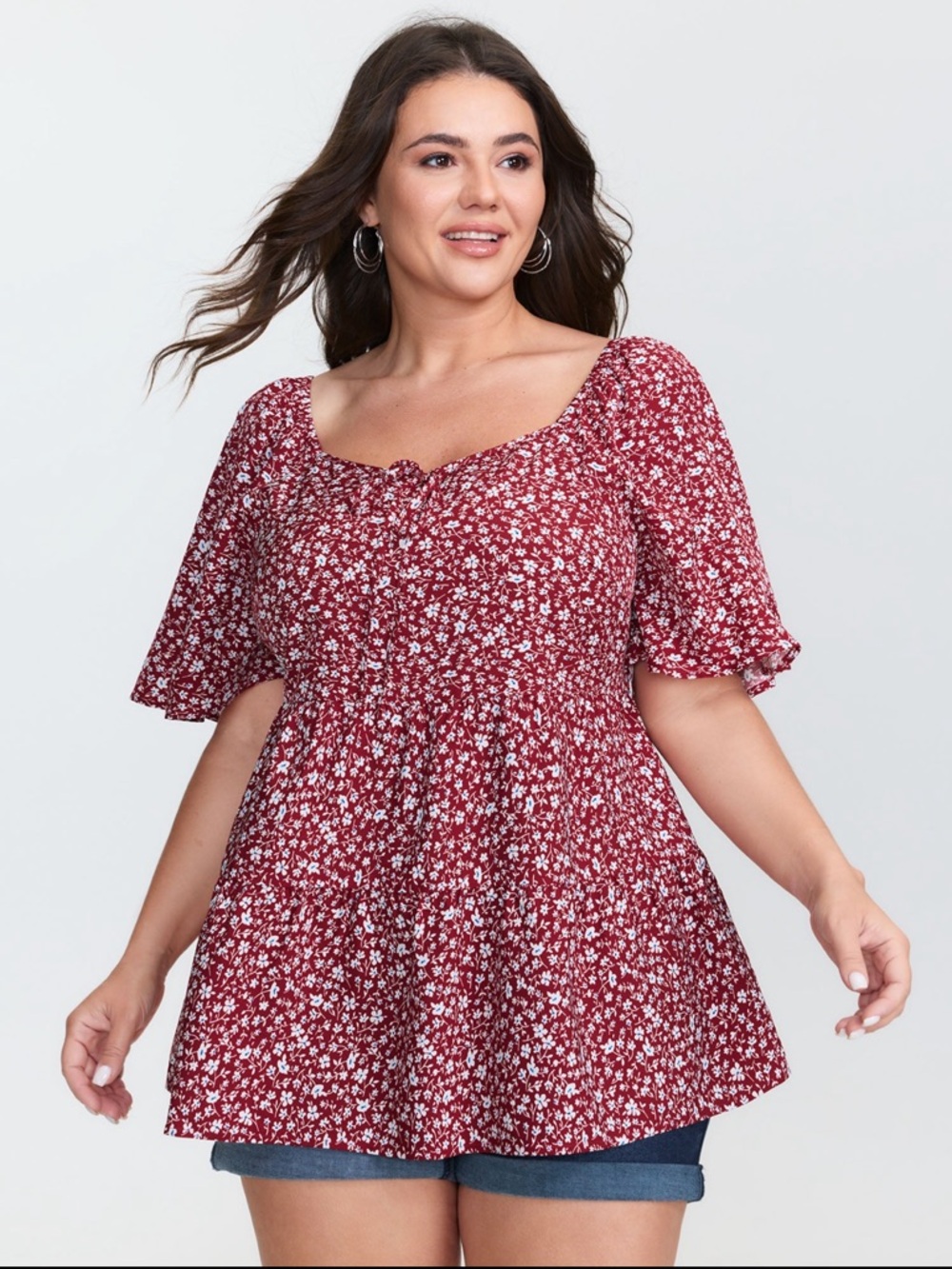 BloomChic Floral Print Sweetheart Neck Blouse size 1X (14-16)